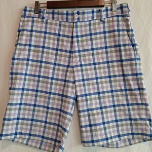 NIKE GOLF DRI-FIT Men's Hybrid Shorts Size 33 White Shorts Blue Plaid